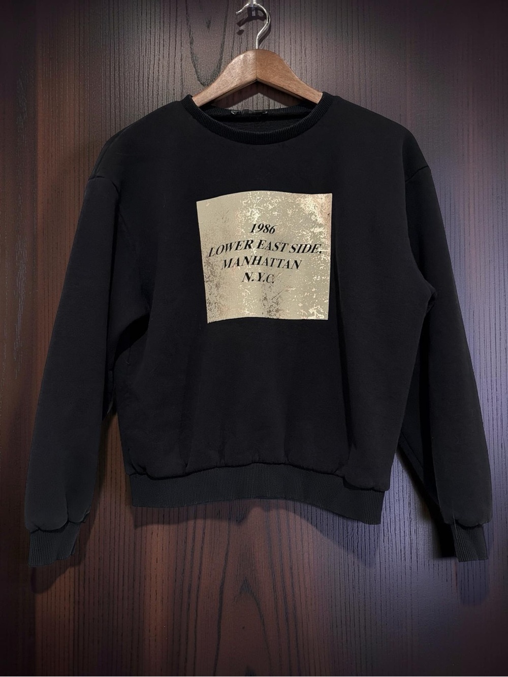 Zara Black Sweatshirt with Beige NYC Square Graphic